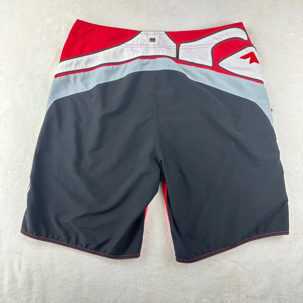 Quiksilver Board Shorts Mens 38 Red Colorblock Surf Swim Trunks Y2K